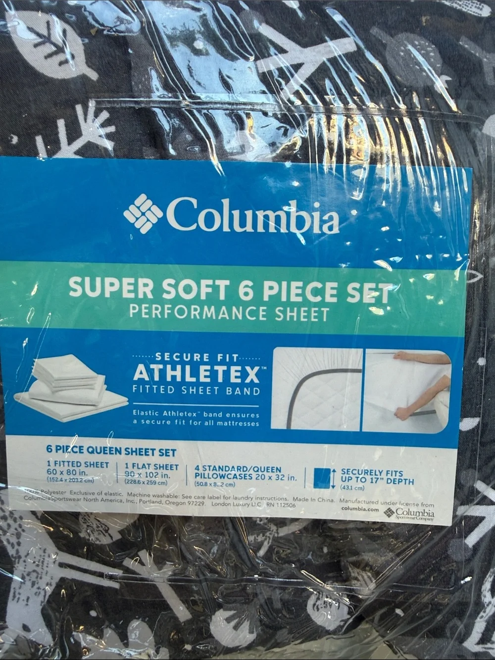 NEW Columbia SUPER SOFT 6 PIECE SET PERFORMANCE SHEET QUEEN WOODLAND ANIMAL BLAC